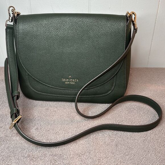 kailee medim flap shoulder bag Detachable Crossbody Strap Pebbled Hunter Green - Picture 9 of 12